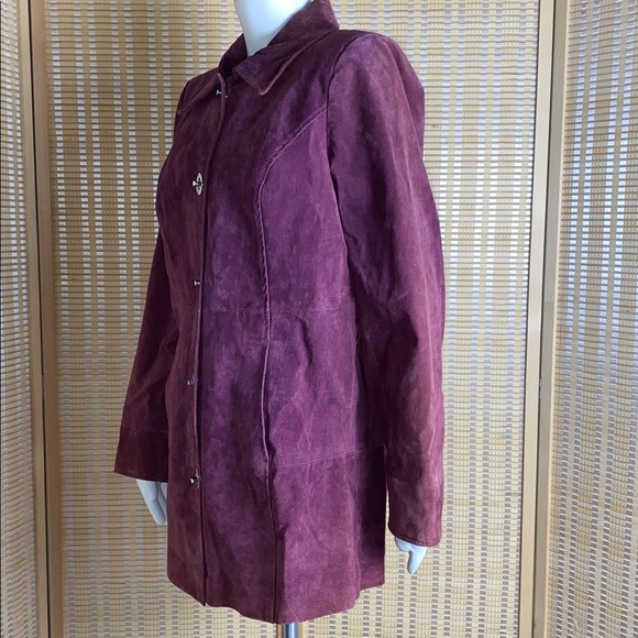 Dennis Basso Washable Suede Turnkey Jacket Animal Print Lining Bordeaux - Picture 4 of 7